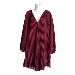 Anthropologie Women’s Size Small Toulon Pleated Swing Mini Dress Burgundy Wine